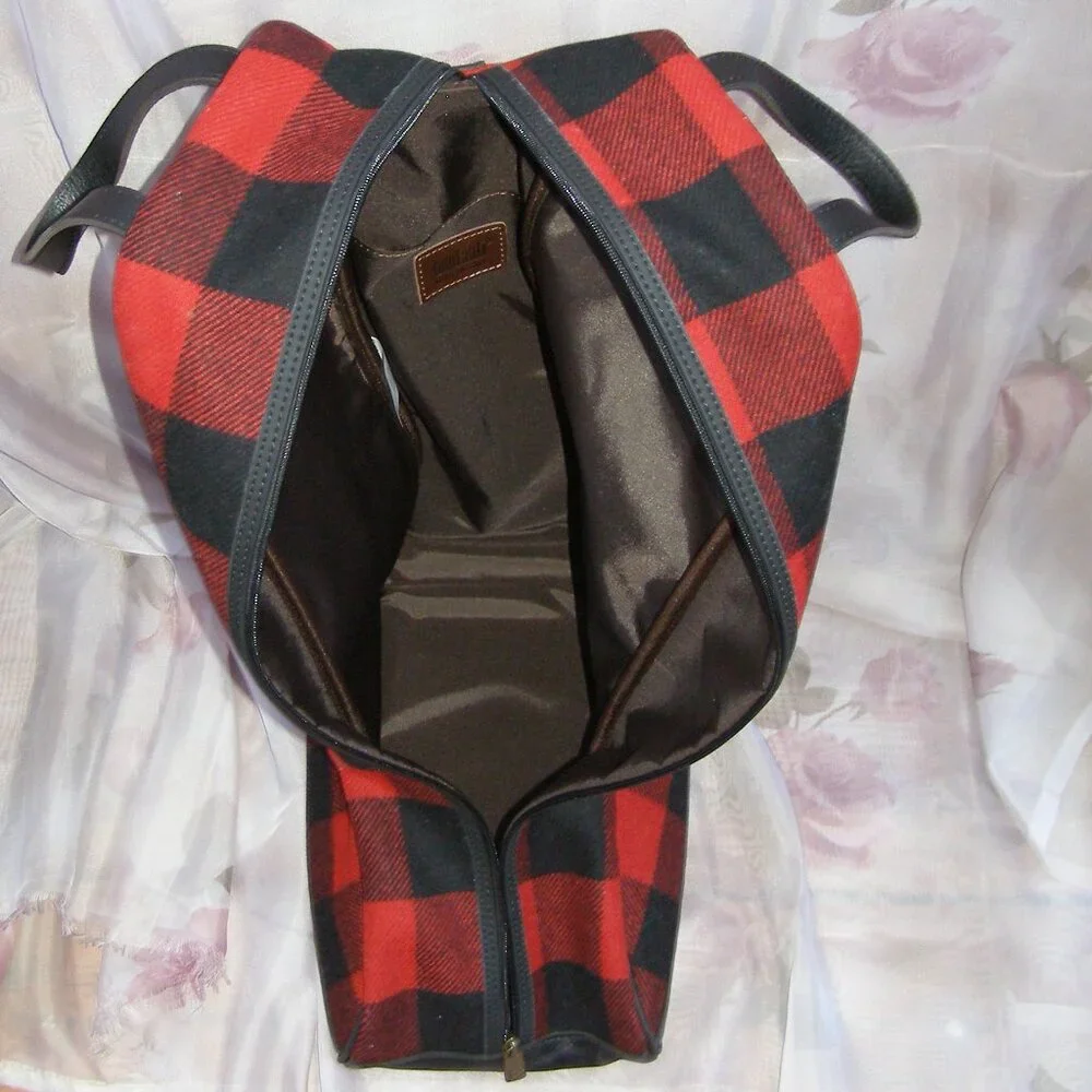 NEW Bonfanti Buffalo Plaid Wool Leather Boot Storage/Transport Bag